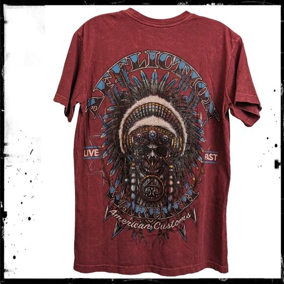 Reversible AFFLICTION Warpath American Customs Warlord Native T-Shirt Red Men S - Picture 3 of 10